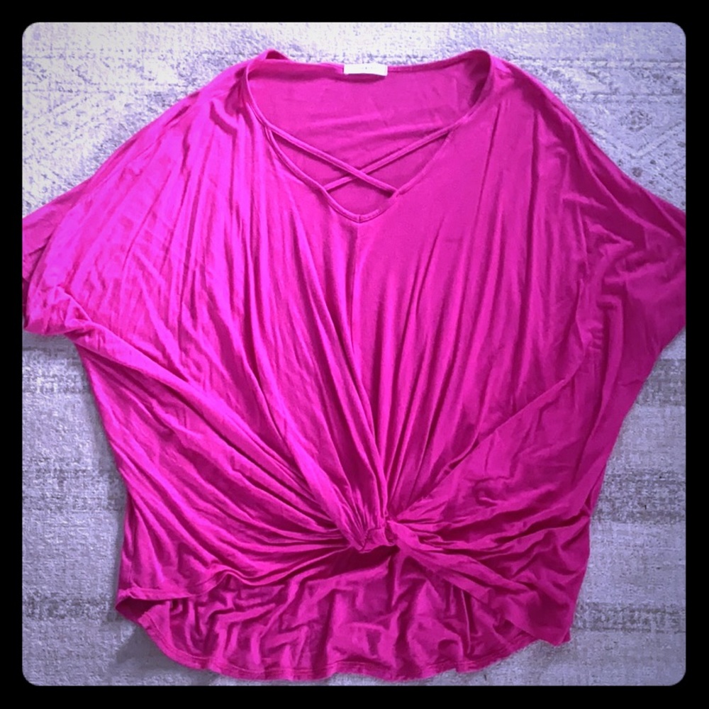 Hot Pink Criss Cross Front Knot Tee